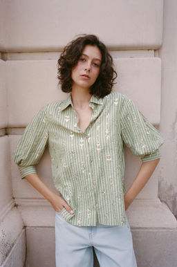 CAMISA RAYAS LENTEJUELAS / Verde medio - Zara фото 2