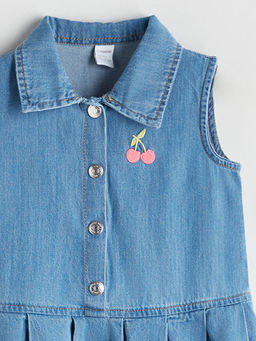 G?mlek Yaka Nak??l? K?z ?ocuk Jean Elbise