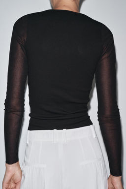 SEMI-SHEER COMBINED T-SHIRT - Zara фото 10