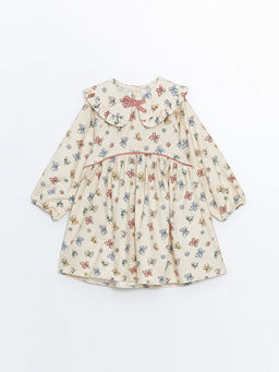 Uzun Kollu Bask?l? K?z ?ocuk Elbise