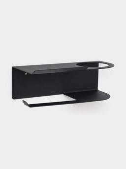 Держатель для туалетной бумаги с полочкой с отверстием для освежителя, цвет черный