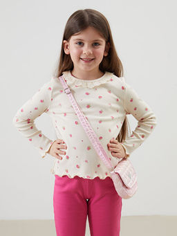 ?i?ekli Dantelli K?z ?ocuk Ti??rt ve Tayt 2li