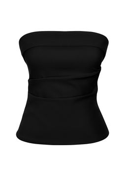 Siyah Straplez Fitted Drapeli Dokuma Bluz TWOSS24BZ00348