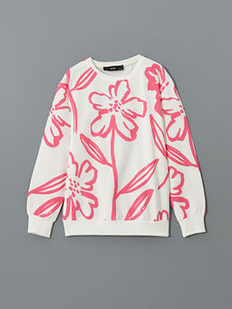 Bisiklet Yaka ?i?ekli K?z ?ocuk Sweatshirt