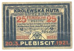 Банкнота 25 пфеннигов 1921 года Германия  Нотгельд (Кёнигсхютте)