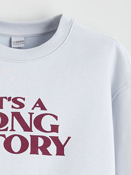 Bisiklet Yaka Bask?l? K?z ?ocuk Kal?n Sweatshirt