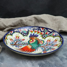 Ляган узбекский Риштанская Керамика «Жар-птица», d=32 см, синий