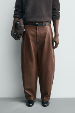 LEATHER BALLOON FIT TROUSERS - Zara фото 19