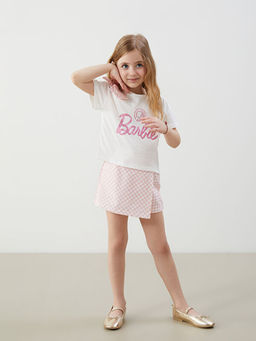 Barbie Bask?l? K?z ?ocuk Bluz ve Etek 2li