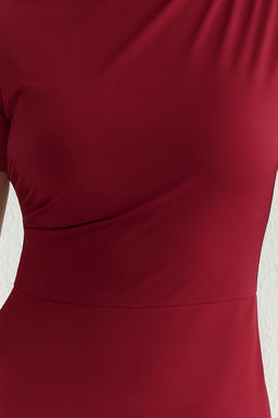 TRENDYOLMILLA Siyah Vucuda Oturan Orme Kumas Mixli Midi Dokuma Elbise TWOSS25EL00136  фото 4