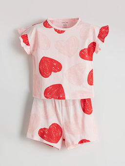 Kalp Bask?l? K?z Bebek ?ortlu Pijama Tak?m