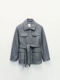 Куртка-рубашка из ткани с ворсом на поясе / Zarina  фото 2