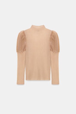 TOP PUNTO SEMITRANSPARENTE MANGA ABULLONADA / Rosa palo - Zara фото 7