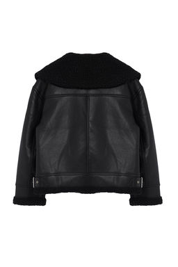 Siyah Regular Kal?p Pelus Detayl? Suni Deri Biker Ceket Mont TWOAW25MO00037 - Trendyolmilla фото 14