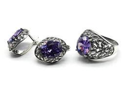 Кольцо Серьги с цирконом искусственным, цв.аметист размер 20