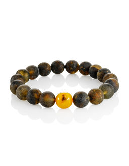 Браслет-унисекс из формованных янтарных шаров чёрного цвета Куба