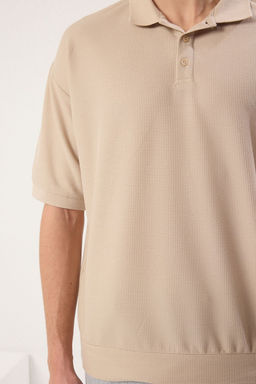 TRENDYOL MAN Lacivert Oversize/Genis Kesim Dokulu Polo Yaka T-shirt TMNSS25PO00003 - Trendyolmilla фото 4
