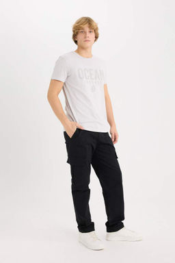 Slim Fit Dar Kesim Bisiklet Yaka Bask?l? K?sa Kollu Tisort - Defacto фото 3