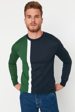 TRENDYOL MAN Gri Slim Fit Pamuklu Bisiklet Yaka Renk Bloklu Triko Kazak TMNAW21KZ0566 - Trendyolmilla фото 15