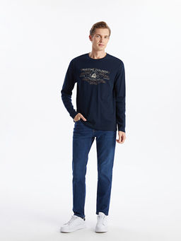 Bisiklet Yaka Uzun Kollu Bask?l? Erkek Sweatshirt