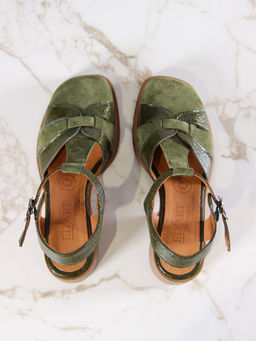 Босоножки 5038.23663bе.Зеленый наплак+оливковая замша