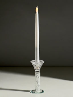 Стеклянный подсвечник на 1 свечу Тюльпан с белыми шариками, прозрачный, 14?6?6 см