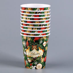 Цена за 10 шт. Стакан бумажный одноразовый «С Новым годом»