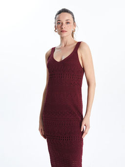 V Yaka Ajurlu Kad?n Triko Elbise