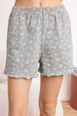 Gri %100 Pamuk Cicekli Dantel Detayl? Orme Pijama Tak?m? THMSS26PT00124