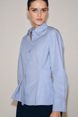 CAMISA POPEL?N PEPLUM ZW COLLECTION / Azul vigor? - Zara фото 3