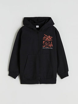 Kap??onlu Erkek ?ocuk Fermuarl? Sweatshirt