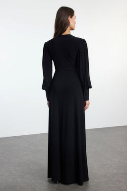 TRENDYOLMILLA Siyah Duz Maxi Kruvaze Detayl? A-line/Can Ac?lan Melek Kol Orme Elbise TWOAW25EL00098  фото 5