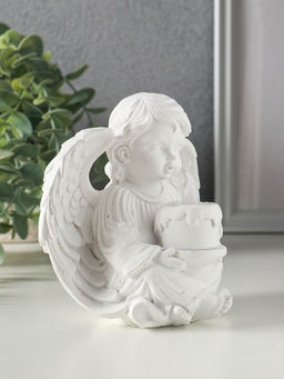 Сувенир полистоун свет "Белоснежный ангел с тортом" 11,8х8х11,5 см