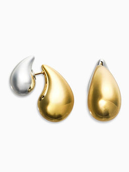 Цена за 2 шт. Серьги "Капли Бо" двойные, цвет серебристо-золотой