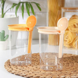 Банка для сыпучих продуктов Полимербыт, 700 мл, с ложкой, прозрачная, пластик, МИКС