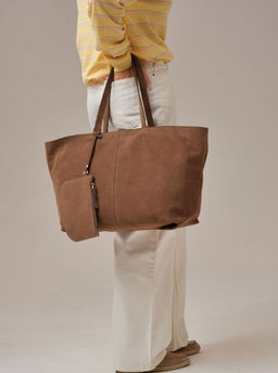 Замшевая сумка шоппер Texas DBR 31390 серо-коричневый  фото 7