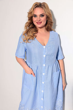 Белорусское платье летнее голубое с пуговицами спереди - Almond фото 2