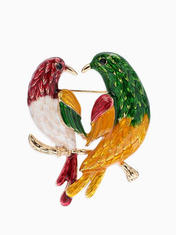 Брошь «Птицы парные», разноцветная в золоте
