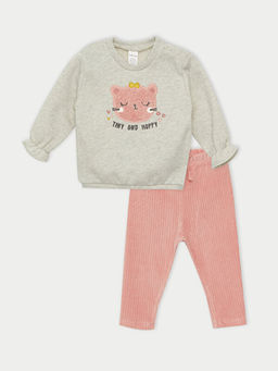 Bisiklet Yaka Uzun Kollu K?z Bebek Sweatshirt ve Tayt 2li Tak?m