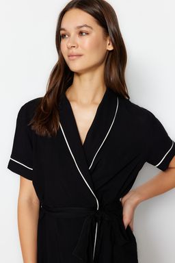 Trendyolmilla Siyah Kusakl? Biye Detayl? Viskon Sortlu Dokuma Pijama Tak?m? THMSS23PT00203  фото 12