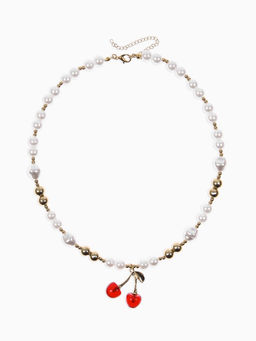 Кулон на жемчужных бусах "Вишня", цвет белый в золоте
