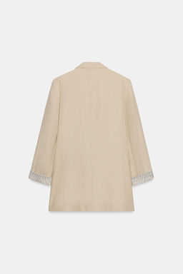 BLAZER CON LINO MANGA REMANGADA / Beige claro - Zara фото 6