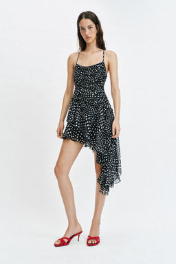 VESTIDO DRAPEADO LUNARES / Negro / Crudo