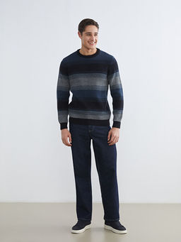 Bisiklet Yaka ?izgili Erkek Triko Kazak