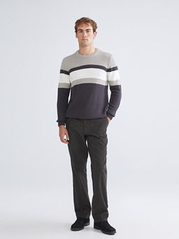 Bisiklet Yaka Uzun Kollu Renk Bloklu Erkek Triko Kazak