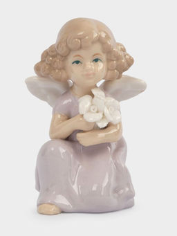 Статуэтка, 10 см, фарфор P, молочно-лиловая, Ангел с букетом, Lady