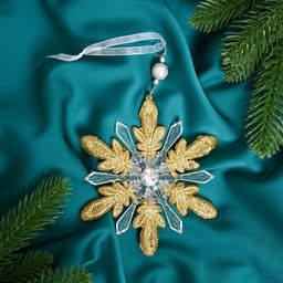 Цена за 2 шт. Ёлочная игрушка Зимнее волшебство. Снежинки лучистые, 1414 см, прозрачно-золотой, МИКС  фото 5