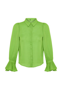 TRENDYOLMILLA Ekru Ispanyol Kol Regular Normal Kal?p Dokuma Gomlek TWOAW22GO0487  фото 7