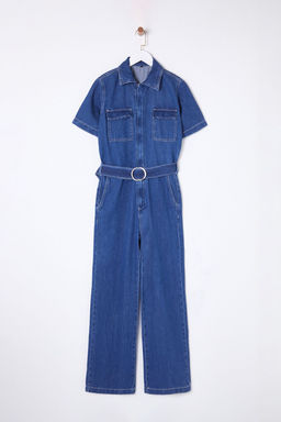 TRENDYOLMILLA Mavi Cep Detayl? Kemerli K?sa Kollu Denim Tulum TWOSS25TU00003  фото 6