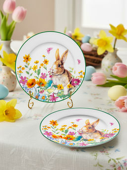 Набор 2 тарелок 19*19*1,5 см Кролик в цветочном поле, фарфор - Elan gallery фото 5